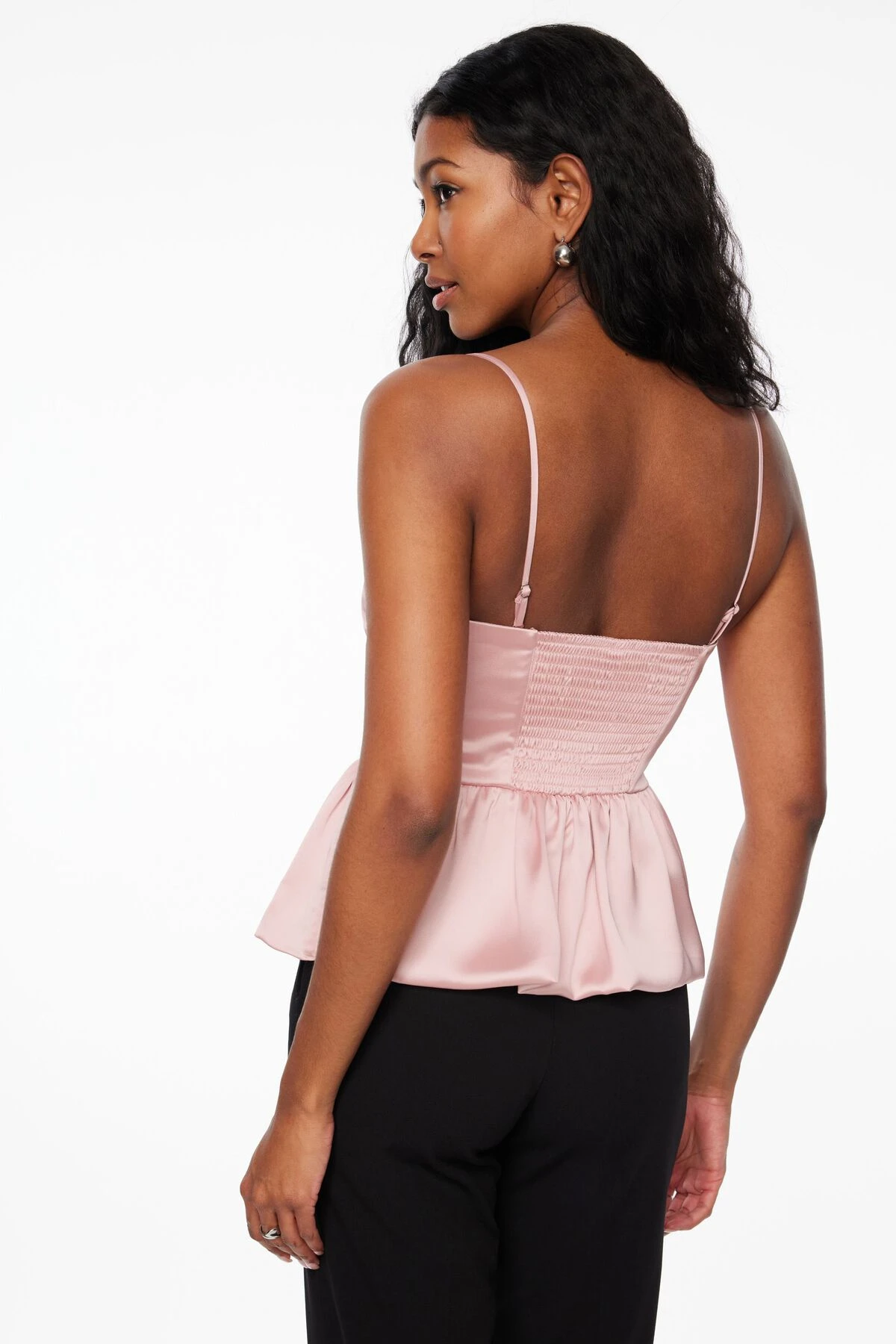 Dynamite Ruched Peplum Satin Top In Lotus Pink - Image 5