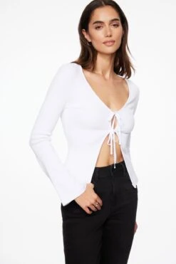Dynamite Ribbed Long Sleeve Fly Away Top In Bright White