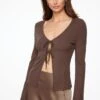 Dynamite Ribbed Long Sleeve Fly Away Top In French Roast Brown