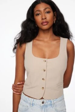 Dynamite Julietta Square Neck Vest In Mocha Cream Beige