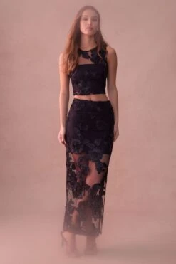 Dynamite Sheer Floral Lace Maxi Skirt In Jet Black