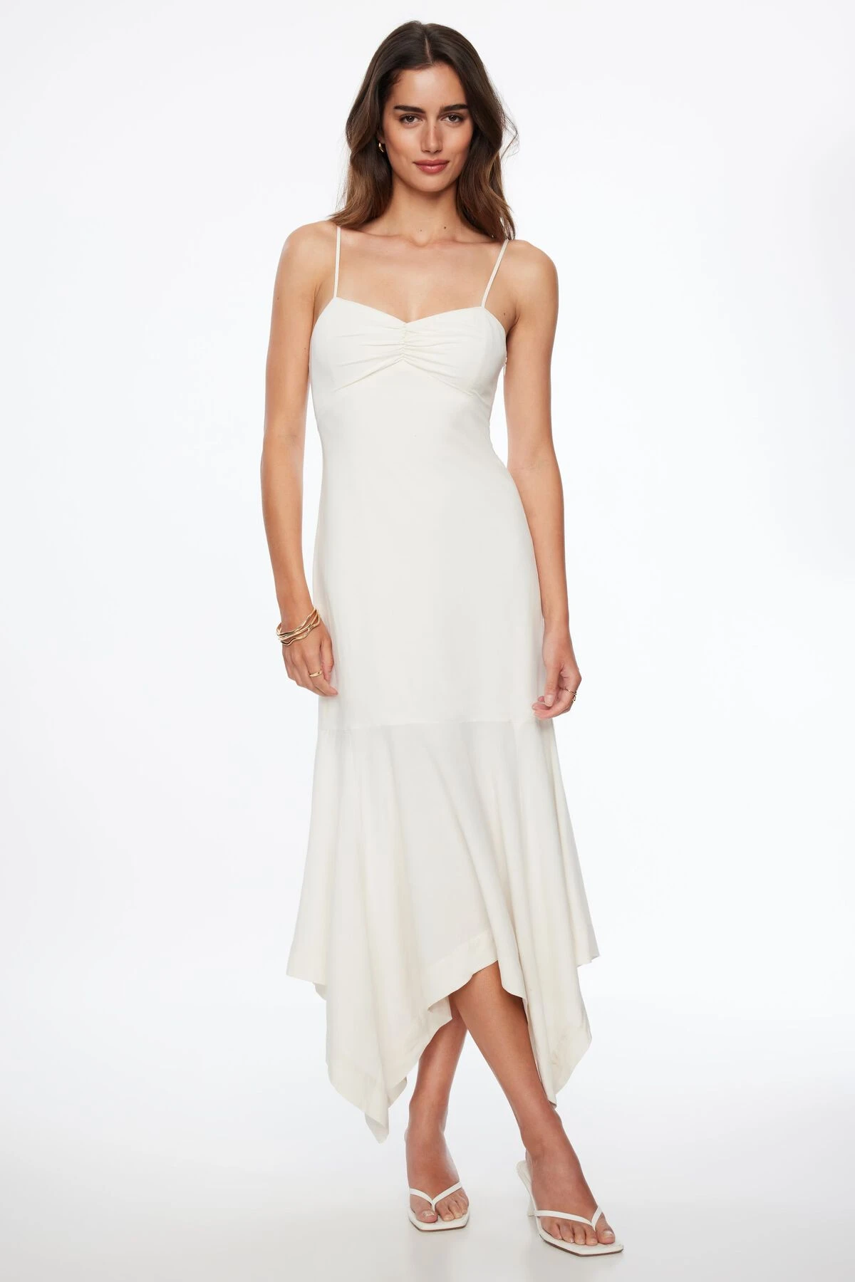 Dynamite Ruffled Maxi Dress In Sea Salt Off-White