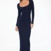 Dynamite Selena Long Sleeve Ribbed Maxi Dress In Navy Blazer
