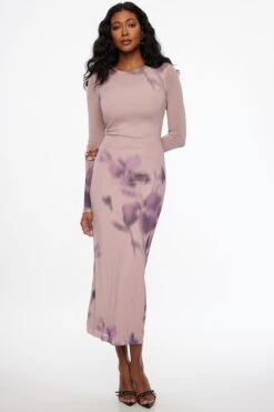 Dynamite Floral Mesh Maxi Dress In Pink Floral