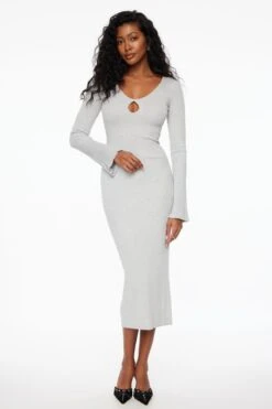 Dynamite Keyhole Cutout Midi Dress In Spring Grey Mix