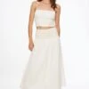 Dynamite Drop Waist Smocked Maxi Skirt In Sea Salt Off-White W/ Almond Tan Thread