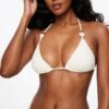 Dynamite Beaded Slider Triangle Bikini Top In Sea Salt Off-White