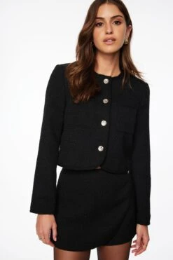 Dynamite Cropped Tweed Blazer In Jet Black