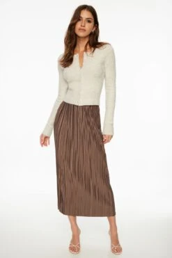 Dynamite Plissé Column Maxi Skirt In French Roast Brown