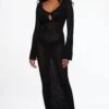 Dynamite Sheer Keyhole Pointelle Maxi Dress In Jet Black