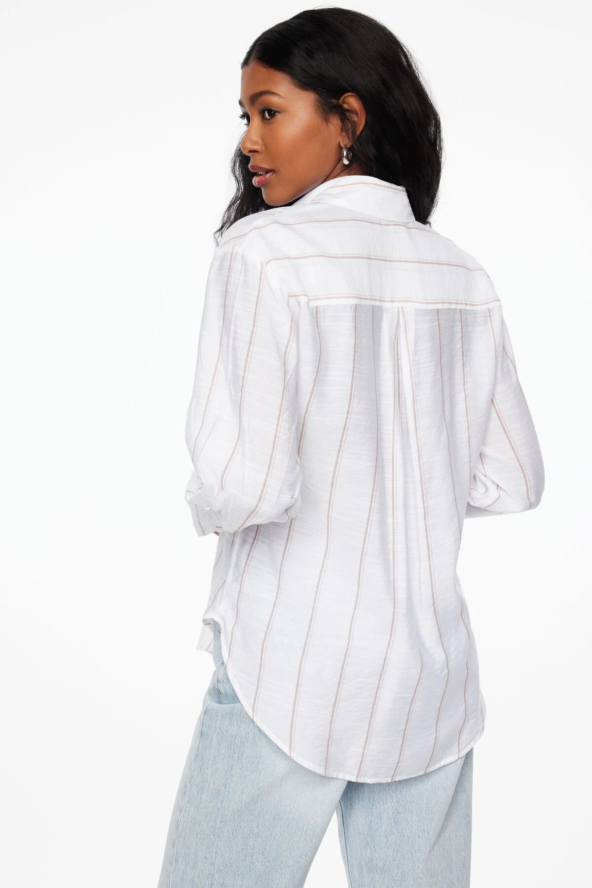 Dynamite Frida Airflow Stripe Shirt In White & Brown Stripes - Image 3