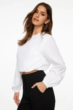 Dynamite Bubble Poplin Top In Bright White