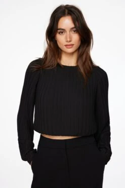 Dynamite Long Sleeve Pleated Top In Jet Black