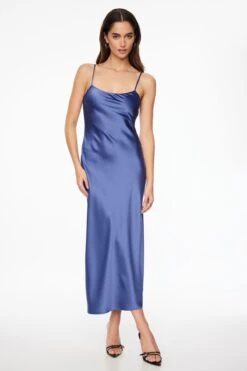 Dynamite Adelle Open Back Slip Midi Dress In Marlin Blue