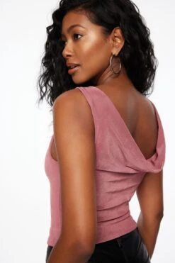 Dynamite Slinky Cowl Back Top In Deco Rose