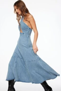 Dynamite Denim Midi Dress In Blue Monday