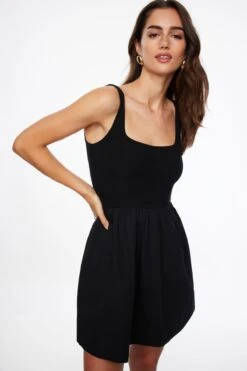 Dynamite Paneled Flare Mini Dress In Jet Black