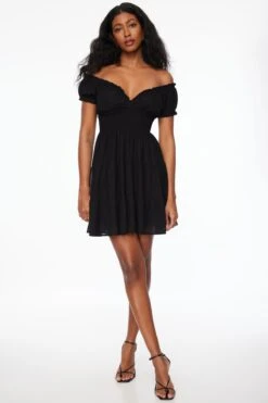 Dynamite Delphine Smocked Mini Dress In Jet Black
