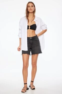 Dynamite Justina Straight Denim Shorts In Black Medium Dark