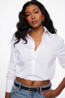 Dynamite Poplin Bubble Shirt In Bright White