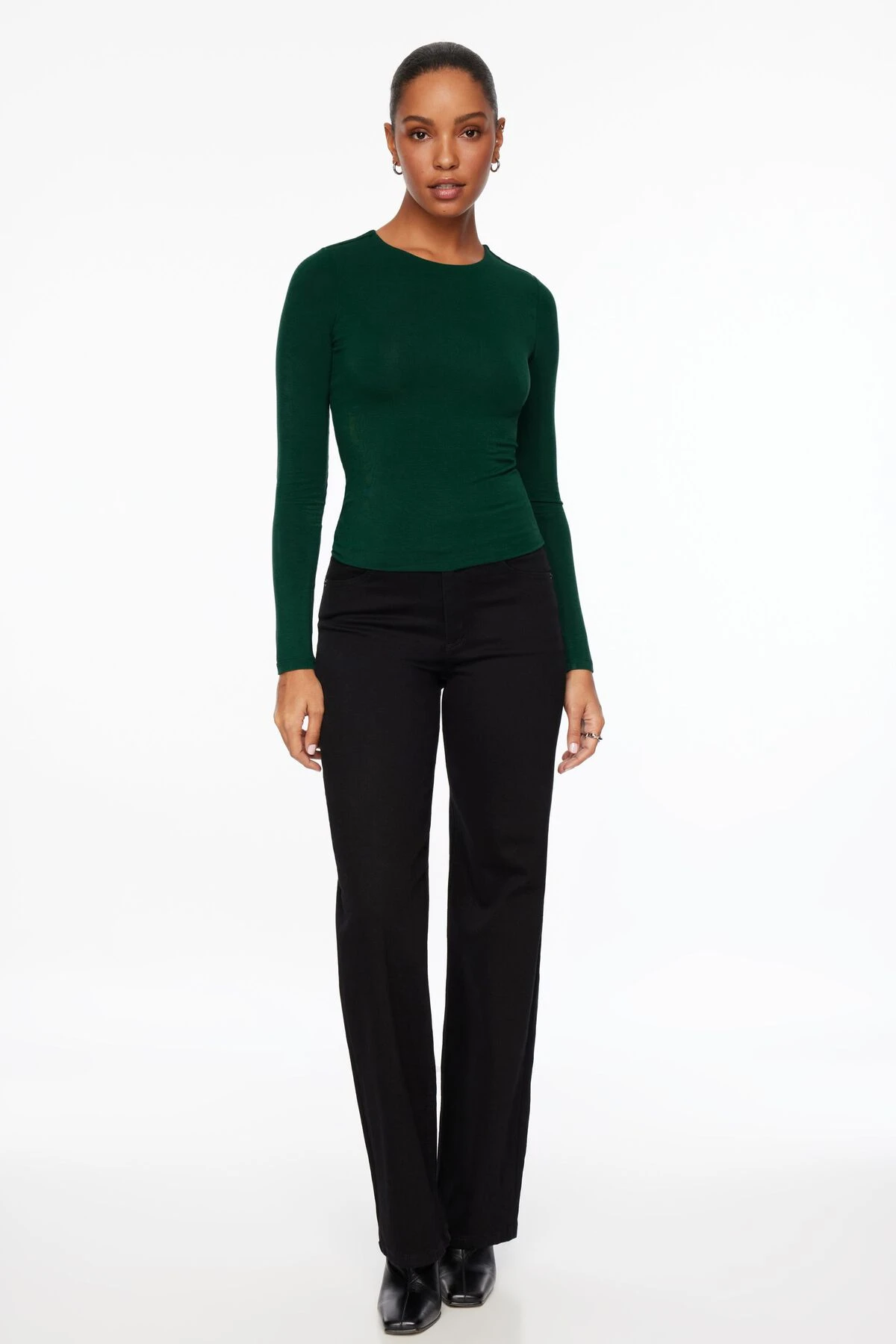 Dynamite Kyla Long Sleeve Jersey Top In Jewel Green - Image 2
