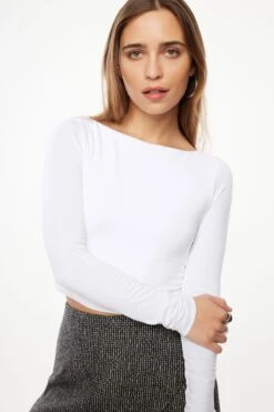 Dynamite Havyn Boatneck Jersey Crop Top In Bright White