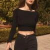 Dynamite Havyn Boatneck Jersey Crop Top In Jet Black