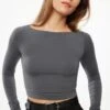 Dynamite Havyn Boatneck Jersey Crop Top In Turbulence Grey