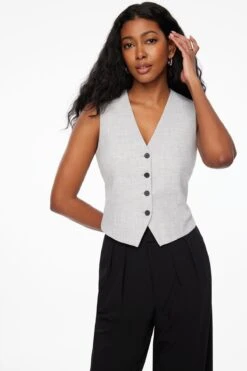 Dynamite Millie Tailored Four Button Vest In Formal Grey