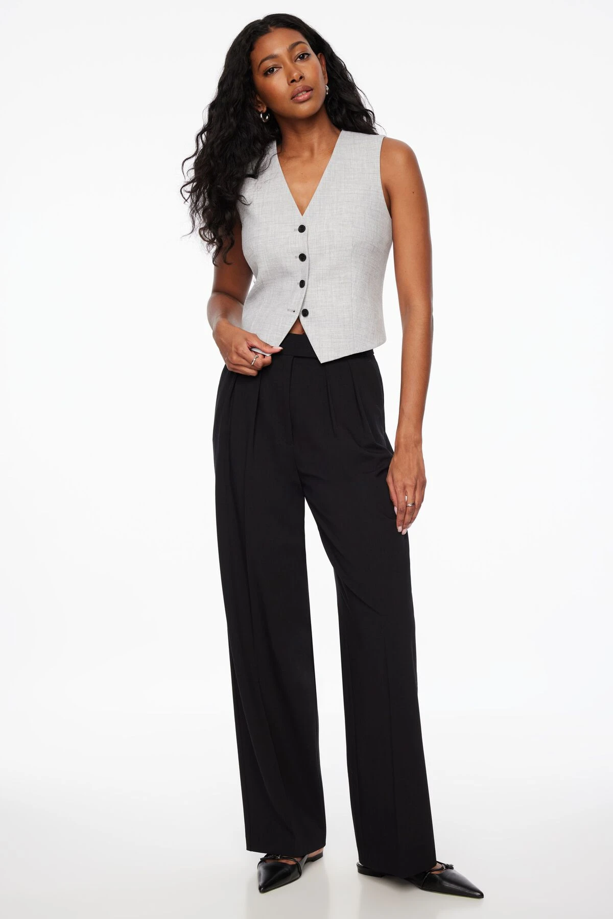 Dynamite Millie Tailored Four Button Vest In Formal Grey - Image 2