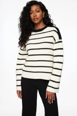 Dynamite Otto Stripe Sweater In Snow White & Black Stripes