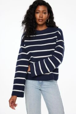 Dynamite Otto Stripe Sweater In Navy Blazer & Snow White Stripes