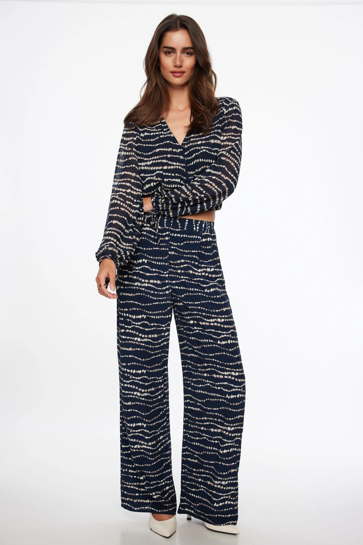 Dynamite Graphic Wrap Top In Navy Wave - Image 2