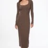 Dynamite Selena Ribbed Maxi Dress In French Roast Brown