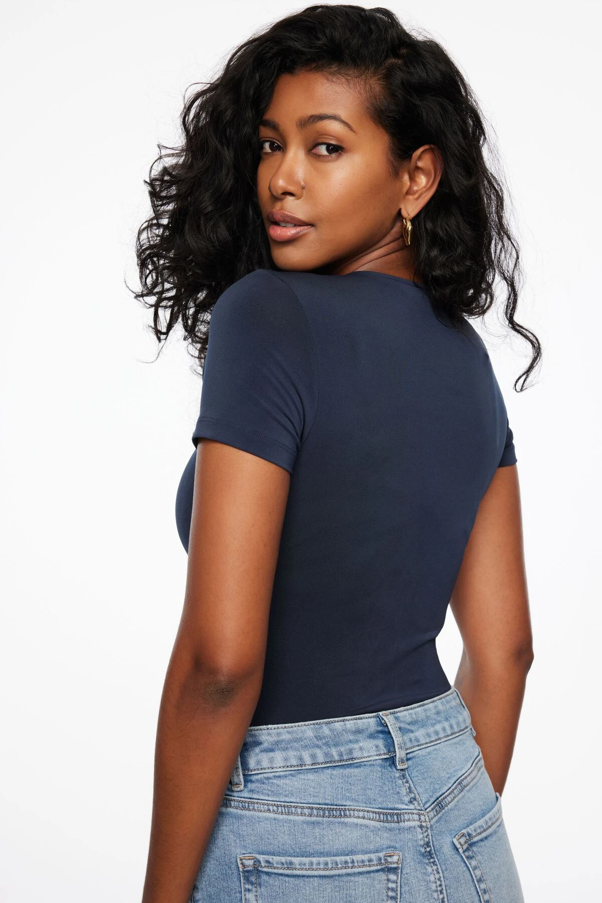 Dynamite Drea Sculpt Crew Neck Bodysuit In Navy Blazer - Image 4
