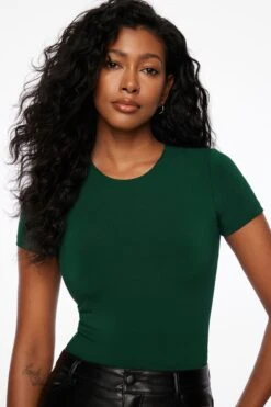 Dynamite Drea Sculpt Crew Neck Bodysuit In Jewel Green