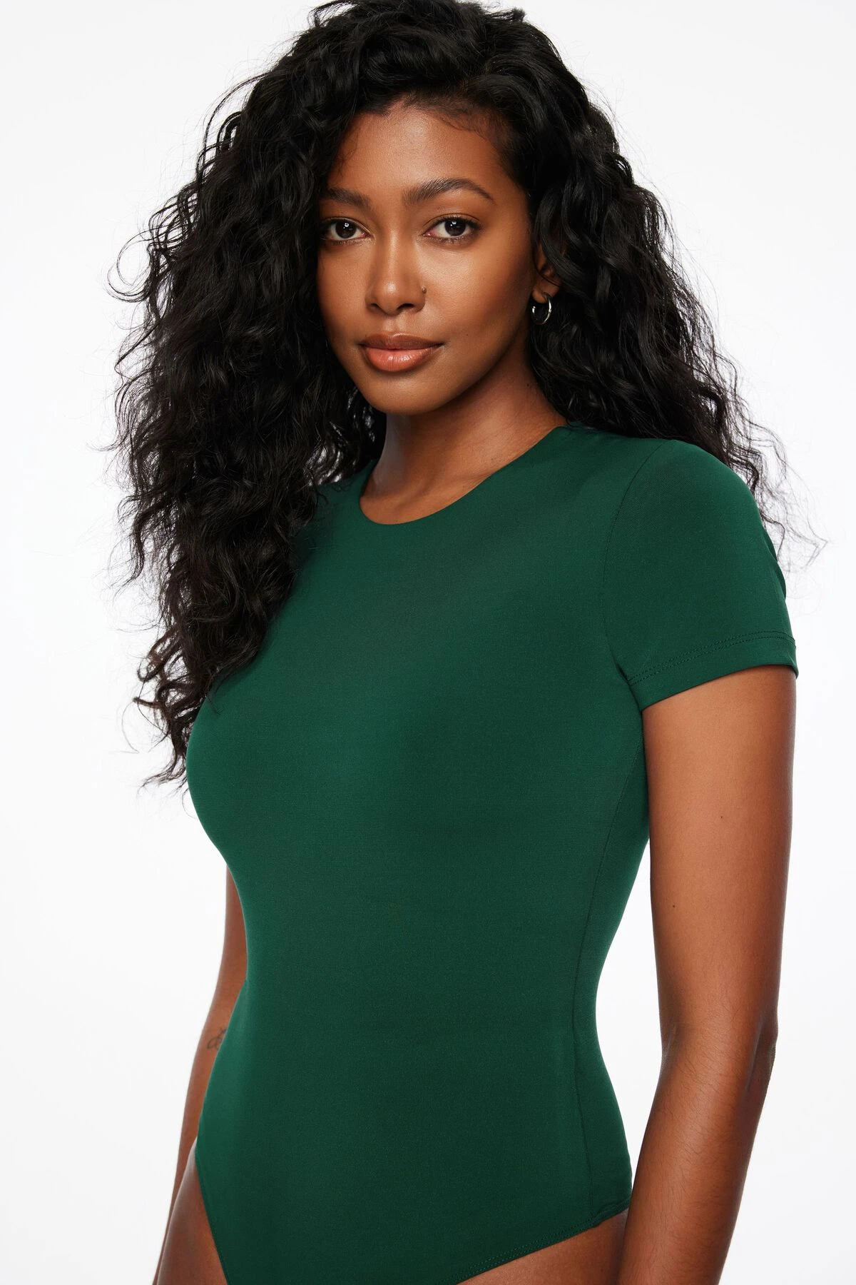Dynamite Drea Sculpt Crew Neck Bodysuit In Jewel Green - Image 4