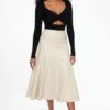 Dynamite A-Line Faux Leather Midi Skirt In Natural Grey