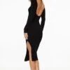 Dynamite Open Back Rib Midi Dress In Jet Black