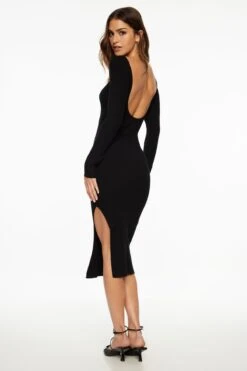 Dynamite Open Back Rib Midi Dress In Jet Black