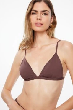 Dynamite Fixed Triangle Bikini Top In French Roast Brown