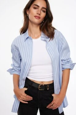 Dynamite Fride Stripe Shirt In Blue & White Stripe