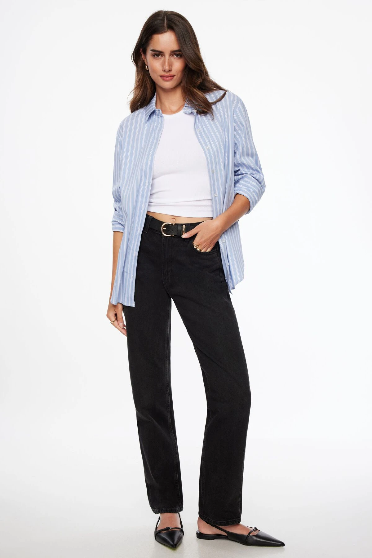 Dynamite Fride Stripe Shirt In Blue & White Stripe - Image 2