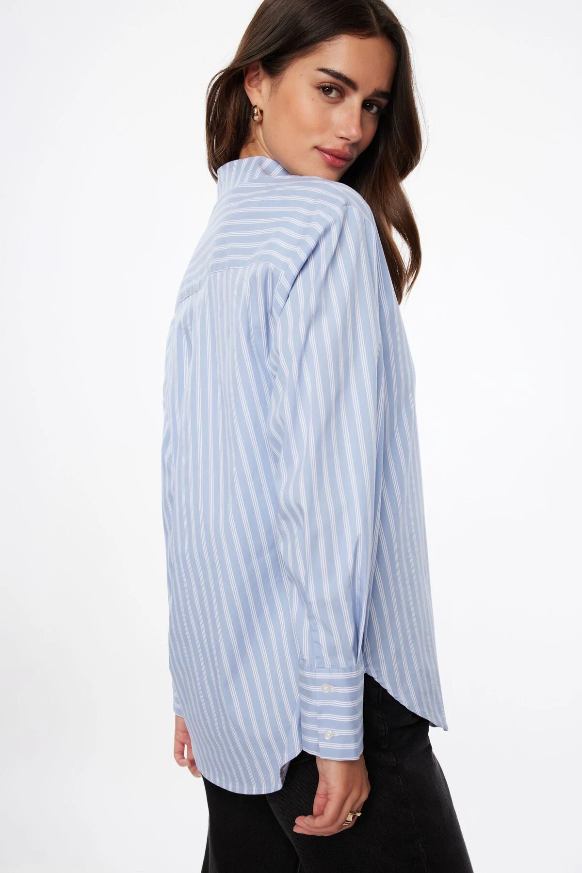 Dynamite Fride Stripe Shirt In Blue & White Stripe - Image 3