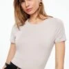 Dynamite Drea Crew Neck Jersey Tee In Ashes Of Roses Beige