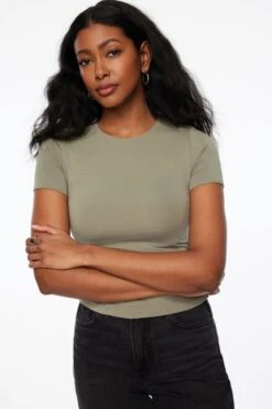 Dynamite Drea Crew Neck Jersey Tee In Soft Moss Green