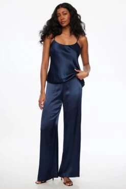 Dynamite Malika Satin Wide Leg Pant In Navy Blazer