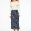 Dynamite Melody Slip Midi Skirt In Navy & Cream Wavy