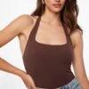 Dynamite Halter Neck Bodysuit In French Roast Brown