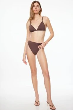 Dynamite High Waist Cheeky Bikini Bottoms In French Roast Brown